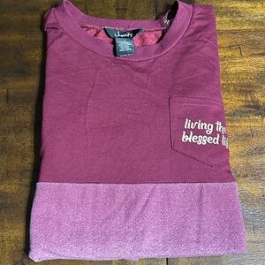Justify Burgundy Long Sleeve Tee with Inspirational Pocket